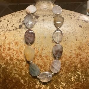 Rutilated Quartz & Multi Stone Necklace 22 Inches Long Gold Toggle Clasp